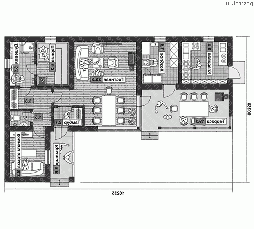 W-082-1P проект одноэтажной бани из пеноблока размером 10 на 16  - 1-й этаж