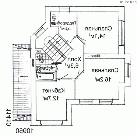 W-130-1K проект двухэтажного коттеджа из кирпича размером 11 на 11  - 2-й этаж