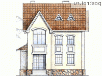 W-130-1K проект двухэтажного коттеджа из кирпича размером 11 на 11  - вид спереди