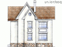 W-130-1K проект двухэтажного коттеджа из кирпича размером 11 на 11  - вид слева