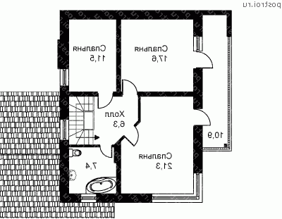 W-145-1P проект двухэтажного дома из газобетона с гаражом размером 10 на 13  - 2-й этаж