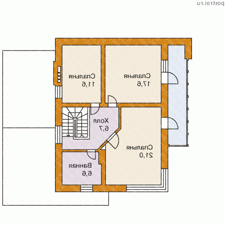 W-169-1P проект двухэтажного дома из пеноблоков размером 11 на 15  - 2-й этаж