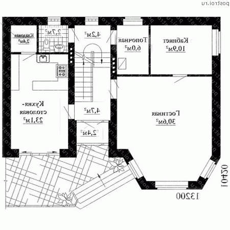 W-172-1K проект двухэтажного дома из кирпича размером 10 на 13  - 1-й этаж