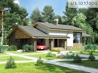 W-172-1P проект одноэтажного дома из газобетона с мансардой и гаражом размером 12 на 19 