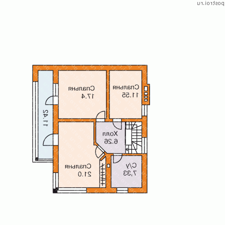 W-179-1P проект двухэтажного дома из газобетона размером 15 на 12  - 2-й этаж