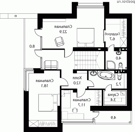 W-184-1K проект двухэтажного дома из кирпича размером 14 на 11  - 2-й этаж