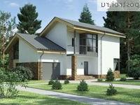 W-194-1P проект двухэтажного коттеджа из пенобетона с гаражом размером 13 на 14 