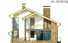 W-213-1P проект двухэтажного дома из пенобетона с цоколем и гаражом размером 11 на 15  - вид слева