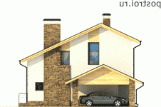 W-213-1P проект двухэтажного дома из пенобетона с цоколем и гаражом размером 11 на 15  - вид справа