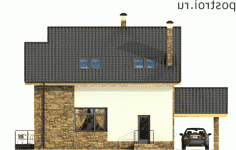 W-213-1P проект двухэтажного дома из пенобетона с цоколем и гаражом размером 11 на 15  - вид сзади