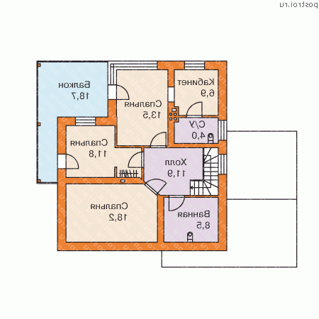W-215-1P проект двухэтажного дома из пеноблоков с гаражом размером 10 на 13  - 2-й этаж