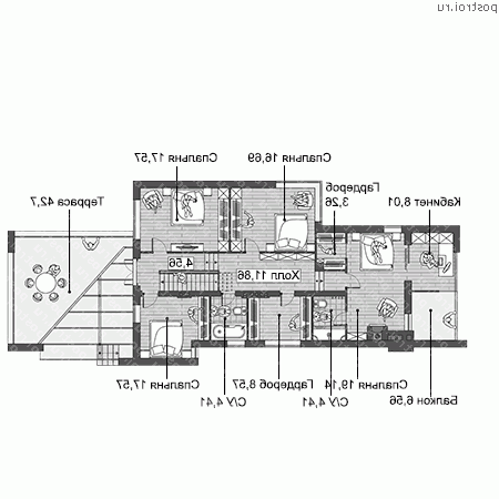 W-231-1P проект двухэтажного коттеджа из пенобетона с гаражом размером 8 на 25  - 2-й этаж
