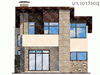 W-231-1P проект двухэтажного коттеджа из пенобетона с гаражом размером 8 на 25  - вид слева