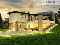 W-231-1P проект двухэтажного коттеджа из пенобетона с гаражом размером 8 на 25 