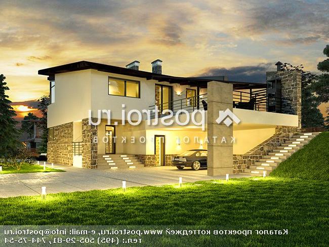 W-231-1P проект двухэтажного коттеджа из пенобетона с гаражом размером 8 на 25 