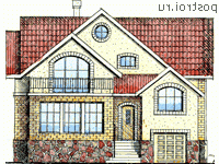 W-255-1K проект двухэтажного коттеджа из кирпича с цоколем и мансардой и гаражом размером 12 на 13  - вид спереди
