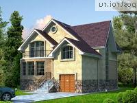 W-255-1K проект двухэтажного коттеджа из кирпича с цоколем и мансардой и гаражом размером 12 на 13 