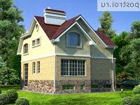 W-255-1K проект двухэтажного коттеджа из кирпича с цоколем и мансардой и гаражом размером 12 на 13 