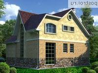 W-255-1K проект двухэтажного коттеджа из кирпича с цоколем и мансардой и гаражом размером 12 на 13 