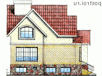 W-255-1K проект двухэтажного коттеджа из кирпича с цоколем и мансардой и гаражом размером 12 на 13  - вид справа