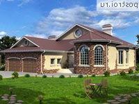 W-263-1K проект одноэтажного дома из кирпича с гаражом размером 19 на 22 