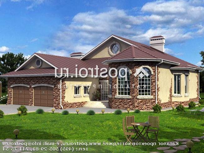 W-263-1K проект одноэтажного дома из кирпича с гаражом размером 19 на 22 