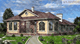 W-263-1K проект одноэтажного дома из кирпича с гаражом размером 19 на 22  - вид сзади