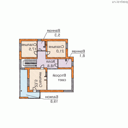 W-270-1P проект двухэтажного дома из пеноблоков с гаражом размером 17 на 13  - 2-й этаж