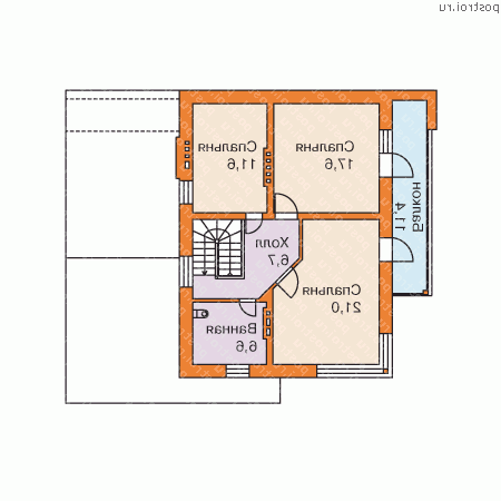 W-271-1K проект двухэтажного дома из кирпича с цоколем размером 10 на 13  - 2-й этаж