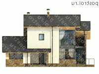 W-271-1K проект двухэтажного дома из кирпича с цоколем размером 10 на 13  - вид спереди