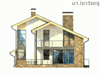 W-271-1K проект двухэтажного дома из кирпича с цоколем размером 10 на 13  - вид слева