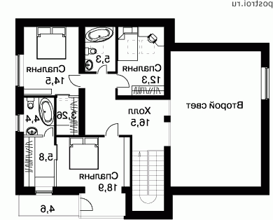 W-298-1P проект двухэтажного дома из пенобетона с гаражом размером 14 на 16  - 2-й этаж