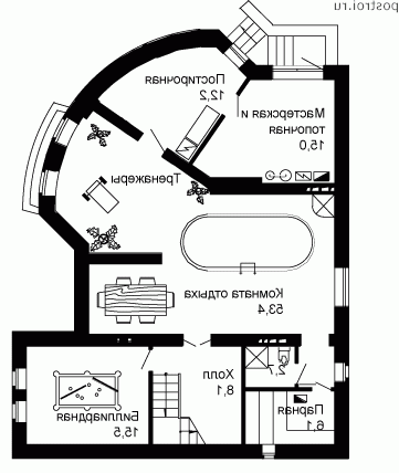 W-338-1K проект двухэтажного дома из кирпича с цоколем размером 12 на 15  - цоколь