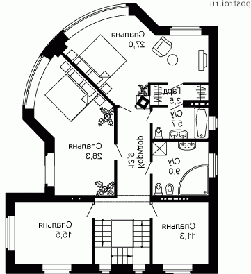 W-338-1K проект двухэтажного дома из кирпича с цоколем размером 12 на 15  - 2-й этаж