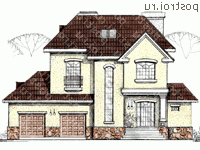 W-482-1K проект трехэтажного дома из кирпича с цоколем и мансардой и гаражом размером 14 на 17  - вид спереди