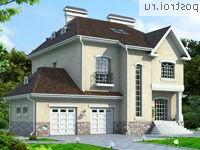 W-482-1K проект трехэтажного дома из кирпича с цоколем и мансардой и гаражом размером 14 на 17 