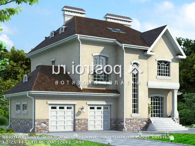 W-482-1K проект трехэтажного дома из кирпича с цоколем и мансардой и гаражом размером 14 на 17 