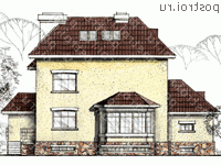 W-482-1K проект трехэтажного дома из кирпича с цоколем и мансардой и гаражом размером 14 на 17  - вид справа