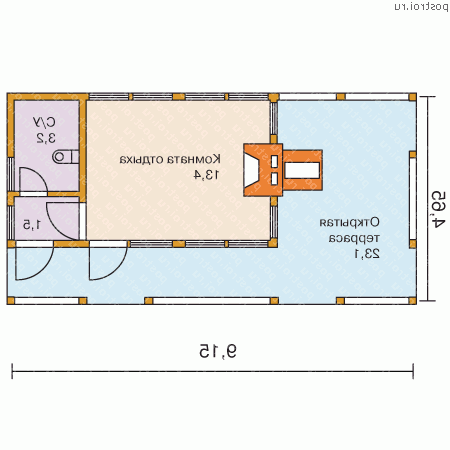 X-026-1S проект одноэтажной каркасной беседки размером 5 на 9  - 1-й этаж
