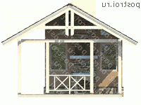 X-026-1S проект одноэтажной каркасной беседки размером 5 на 9  - вид слева
