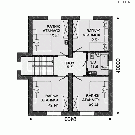 X-147-1P проект двухэтажного дома из газобетона размером 10 на 10  - 2-й этаж