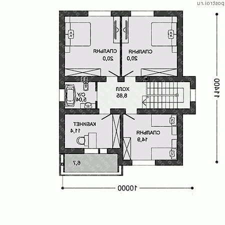 X-150-5P проект двухэтажного дома из пеноблоков с гаражом размером 11 на 14  - 2-й этаж