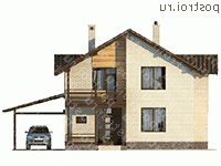 X-150-5P проект двухэтажного дома из пеноблоков с гаражом размером 11 на 14  - вид спереди