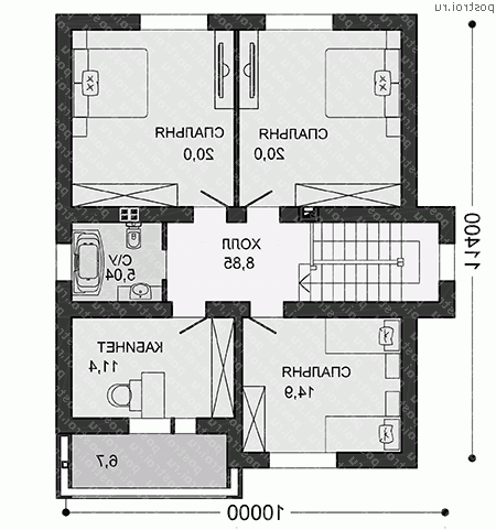 X-183-1P проект двухэтажного дома из пеноблоков размером 11 на 10 - 2-й этаж X-183-1P проект двухэтажного дома из пеноблоков размером 11 на 10 - 2-й этаж