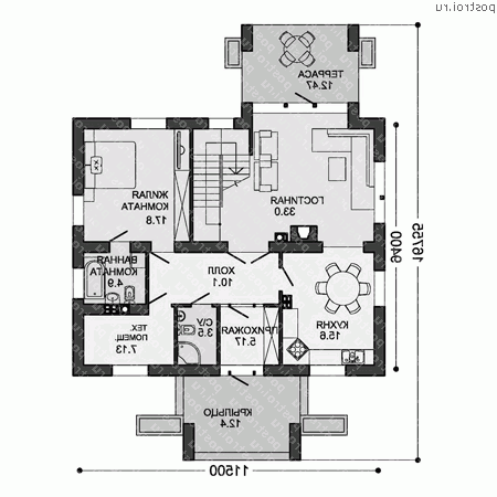 X-194-1P проект двухэтажного коттеджа из пенобетона размером 17 на 12 - 1-й этаж X-194-1P проект двухэтажного коттеджа из пенобетона размером 17 на 12 - 1-й этаж