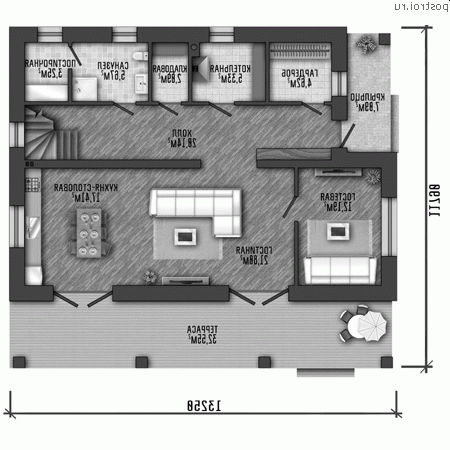 X-205-2P проект двухэтажного дома из пенобетона размером 12 на 13 - 1-й этаж