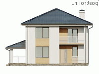 X-205-2P проект двухэтажного дома из пенобетона размером 12 на 13 - вид спереди