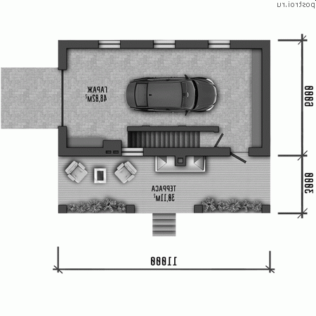 Y-072-1K проект одноэтажного гаража из кирпича с подвалом размером 11 на 9 - 1-й этаж
