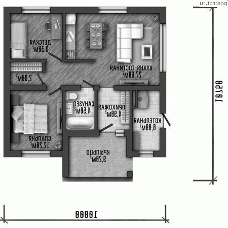Y-077-1P проект одноэтажного дома из пеноблока размером 10 на 11  - 1-й этаж