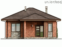 Y-077-1P проект одноэтажного дома из пеноблока размером 10 на 11  - вид спереди